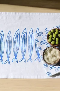 Julie Peach Block Printed Sardines Table Runner