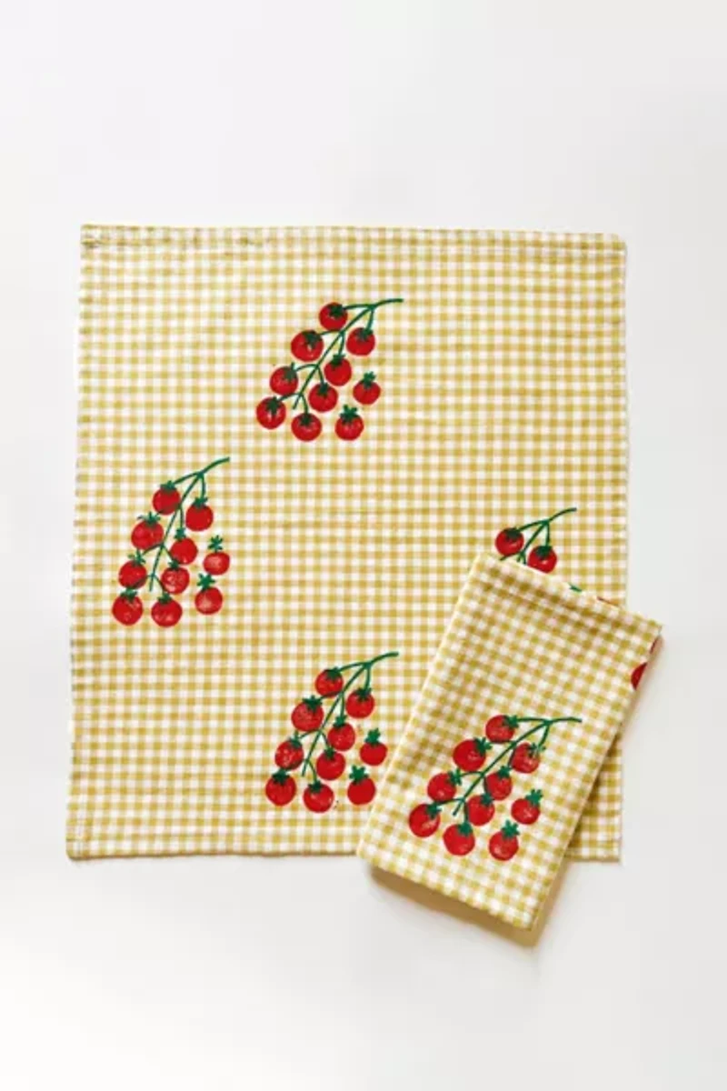 Julie Peach Block Printed Gingham Tomato Napkin Set