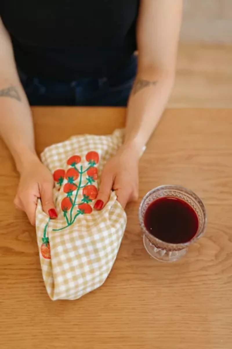 Julie Peach Block Printed Gingham Tomato Napkin Set