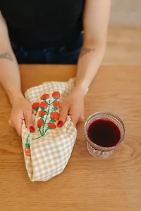 Julie Peach Block Printed Gingham Tomato Napkin Set