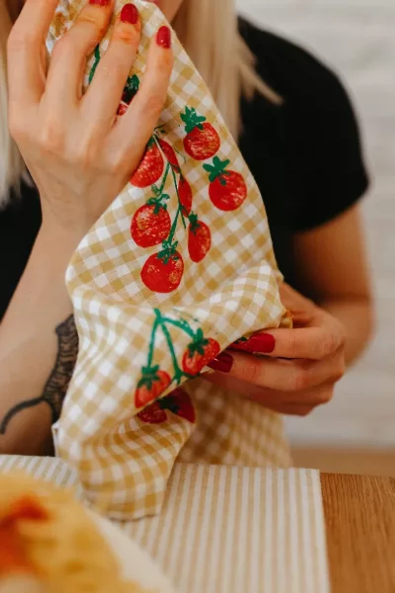 Julie Peach Block Printed Gingham Tomato Napkin Set
