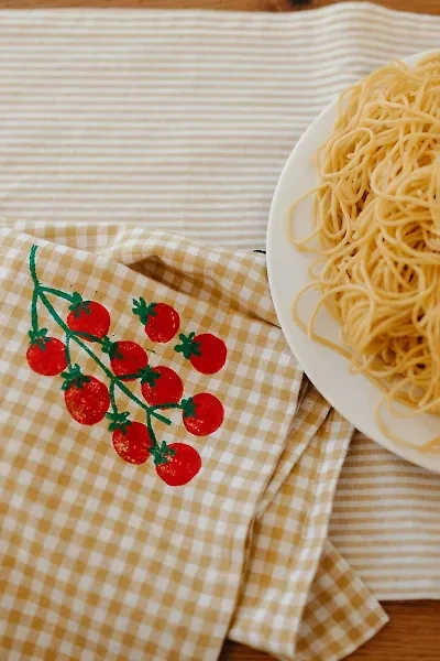 Julie Peach Block Printed Gingham Tomato Napkin Set