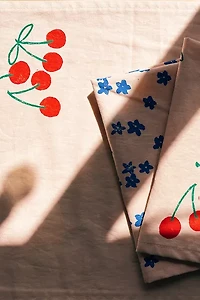 Julie Peach Block Printed Cherries Table Runner