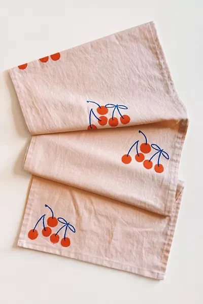 Julie Peach Block Printed Cherries Table Runner