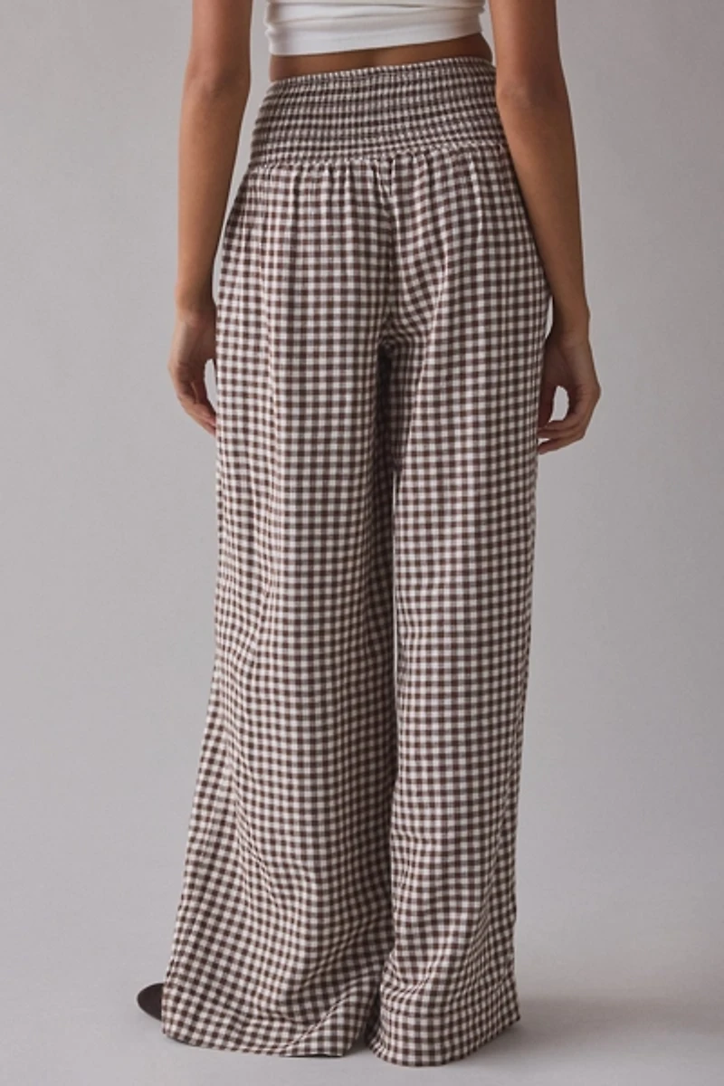 Kimchi Blue Caroline Smocked Wide Leg Linen-Blend Pant