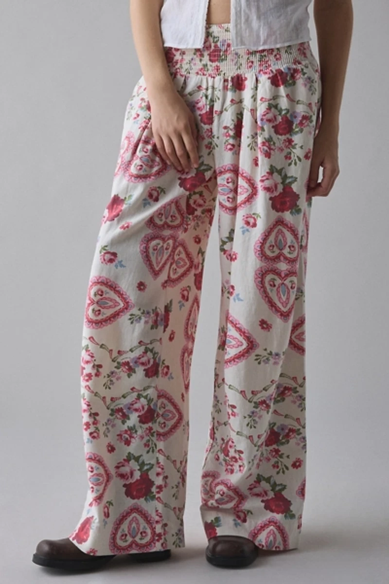 Kimchi Blue Caroline Smocked Wide Leg Linen-Blend Pants