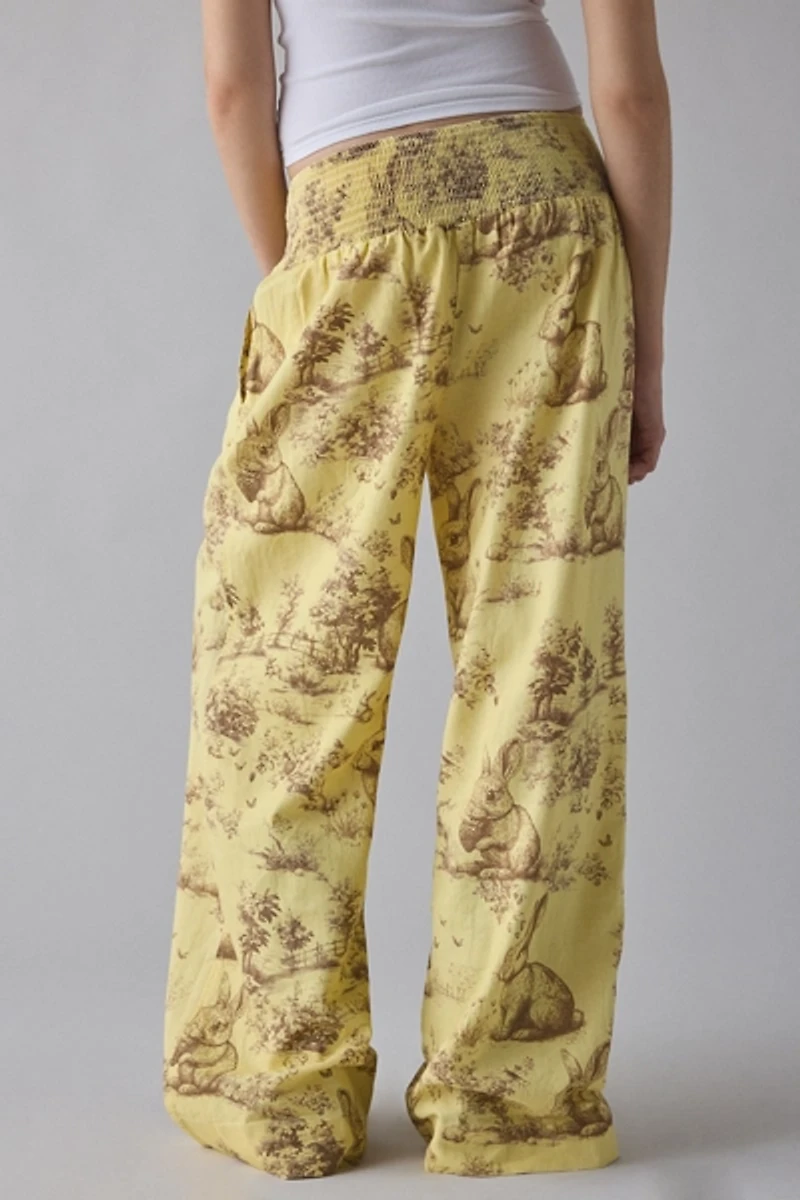 Kimchi Blue Caroline Smocked Wide Leg Linen-Blend Pants