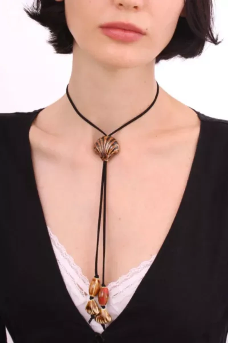 Velvet Luna Seashell Tie Suede Bolero Necklace