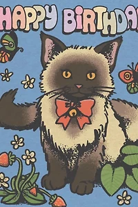 Red Cap Siamese Cat Birthday Greeting Card