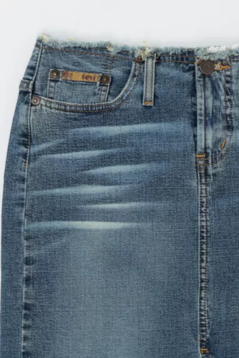 Vintage Y2k Raw-Edged Denim Midi Skirt