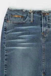 Vintage Y2k Raw-Edged Denim Midi Skirt