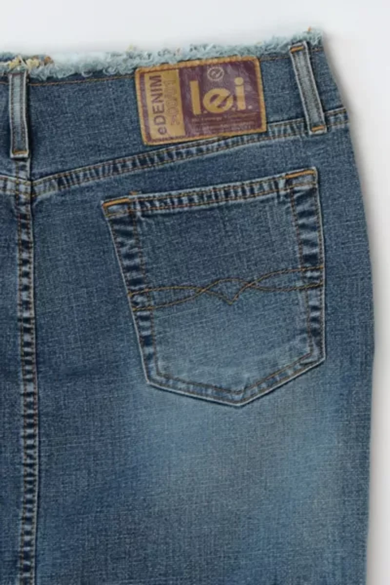 Vintage Y2k Raw-Edged Denim Midi Skirt
