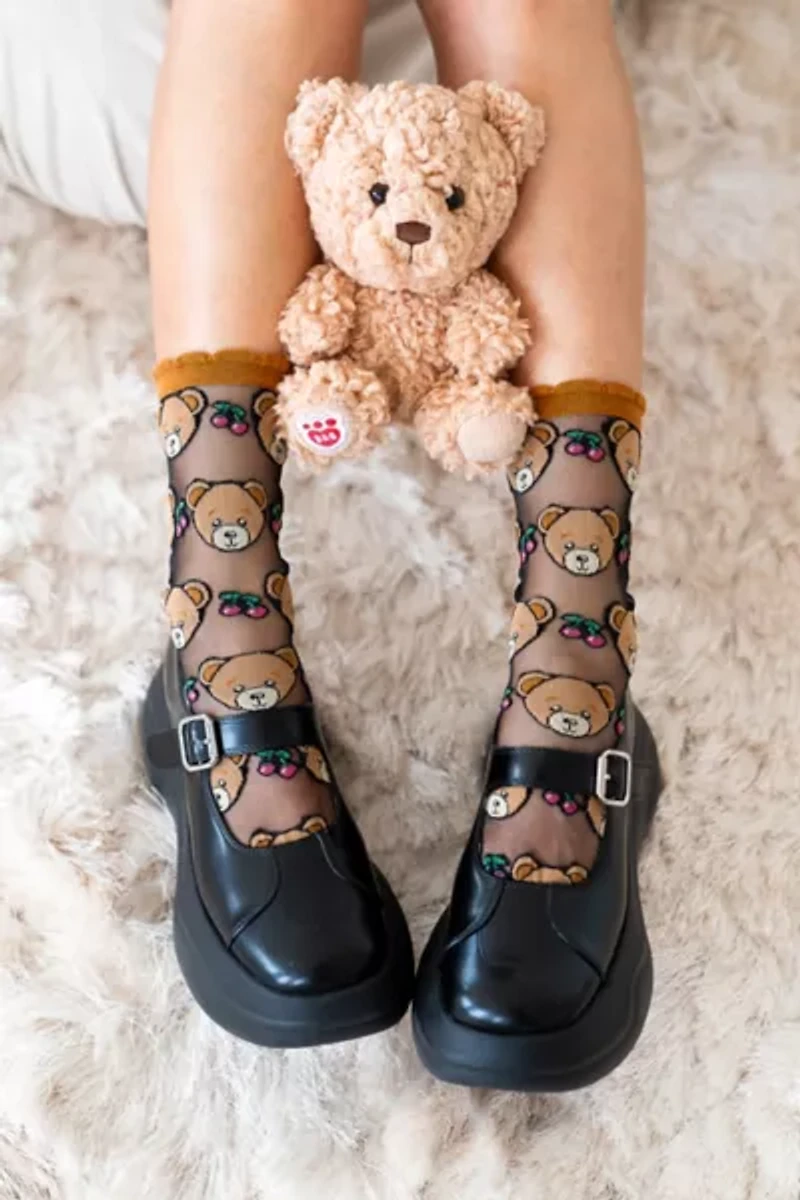 Sock Candy Teddy Bear Ruffle Black Sheer Sock