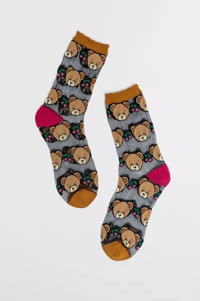 Sock Candy Teddy Bear Ruffle Black Sheer Sock