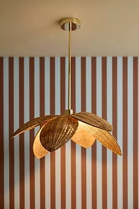 Palm Leaf Rattan Flush Mount Pendant Light