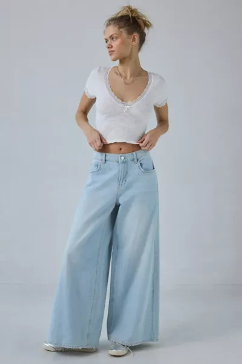 Out From Under Bella Seamless Knit Lace Trim Crop Tee