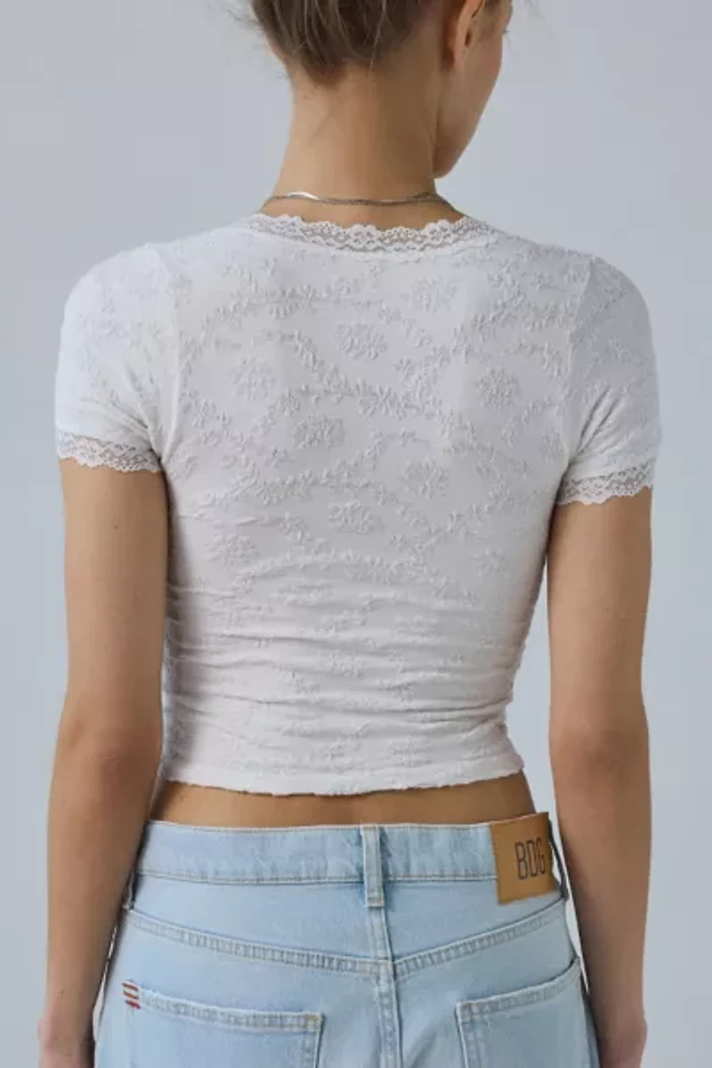 Out From Under Bella Seamless Knit Lace Trim Crop Tee