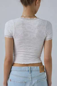 Out From Under Bella Seamless Knit Lace Trim Crop Tee