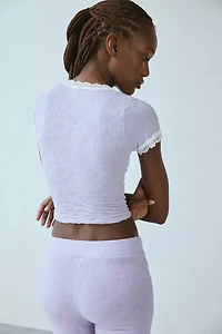 Out From Under Bella Seamless Knit Lace Trim Scoop Neck Crop Tee