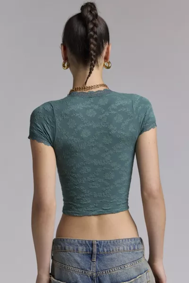 Out From Under Bella Seamless Knit Lace Trim Crop Tee