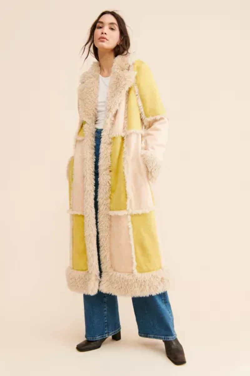 UO Amelia Faux Fur Trim Overcoat