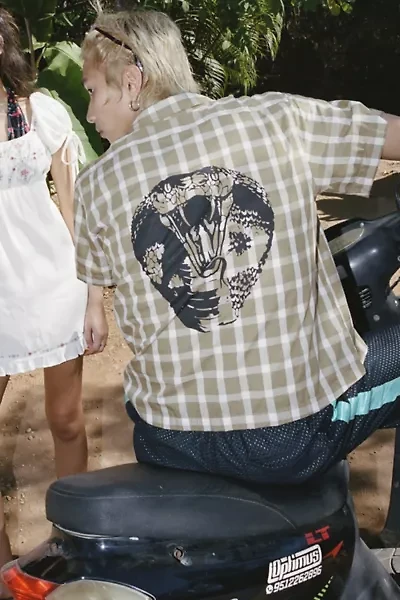 BDG Graphic Print Check Pattern Short Sleeve Shirt