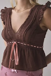 Kimchi Blue Ava Flutter Sleeve Tie-Front Babydoll Top