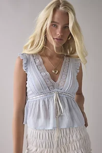 Kimchi Blue Ava Flutter Sleeve Tie-Front Babydoll Top
