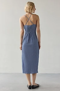 Daisy Street Milkmaid Shirred Gingham Midi Dress