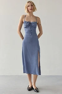Daisy Street Milkmaid Shirred Gingham Midi Dress