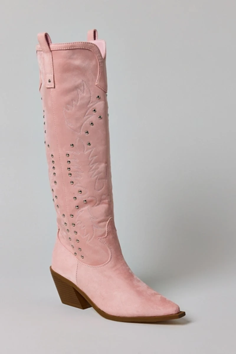 Azalea Wang Beckett Studded Suede Cowboy Boot