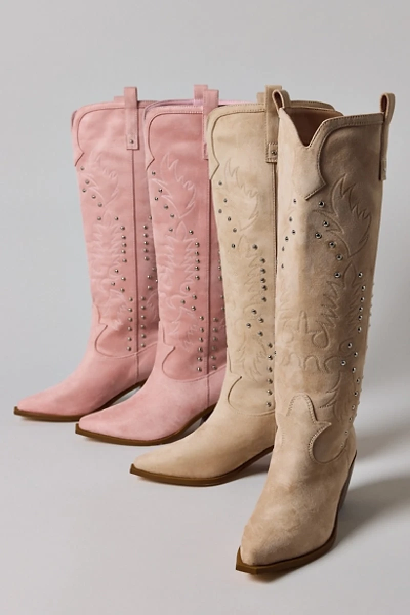 Azalea Wang Beckett Studded Suede Cowboy Boot