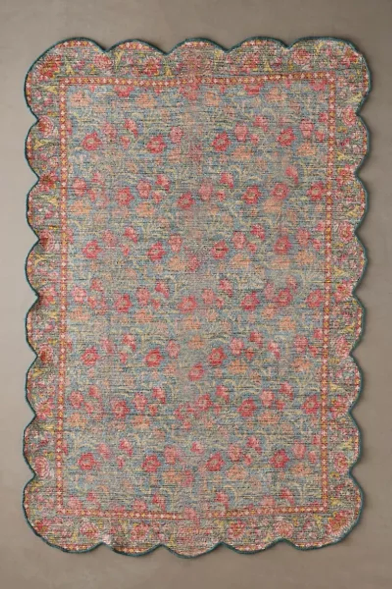 Bloom Floral Scallop Printed Rug