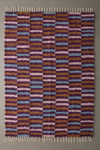 Irregular Checkerboard Shaggy Tassel Rug