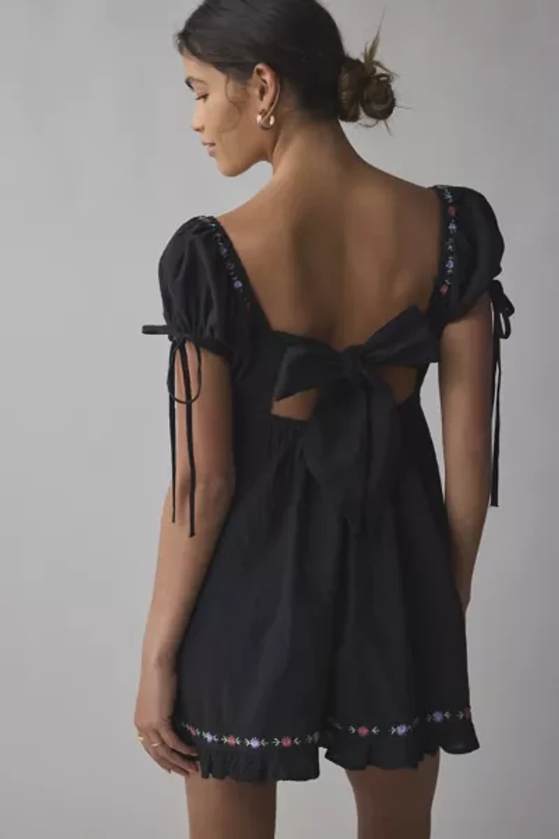 Kimchi Blue Marcella Embroidered Tie-Back Babydoll Mini Dress
