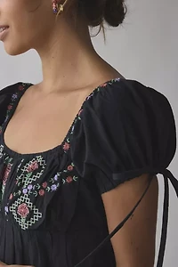Kimchi Blue Marcella Embroidered Tie-Back Babydoll Mini Dress