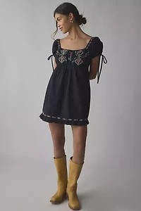 Kimchi Blue Marcella Embroidered Tie-Back Babydoll Mini Dress