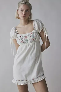 Kimchi Blue Marcella Embroidered Tie-Back Babydoll Mini Dress