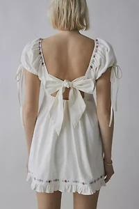 Kimchi Blue Marcella Embroidered Tie-Back Babydoll Mini Dress