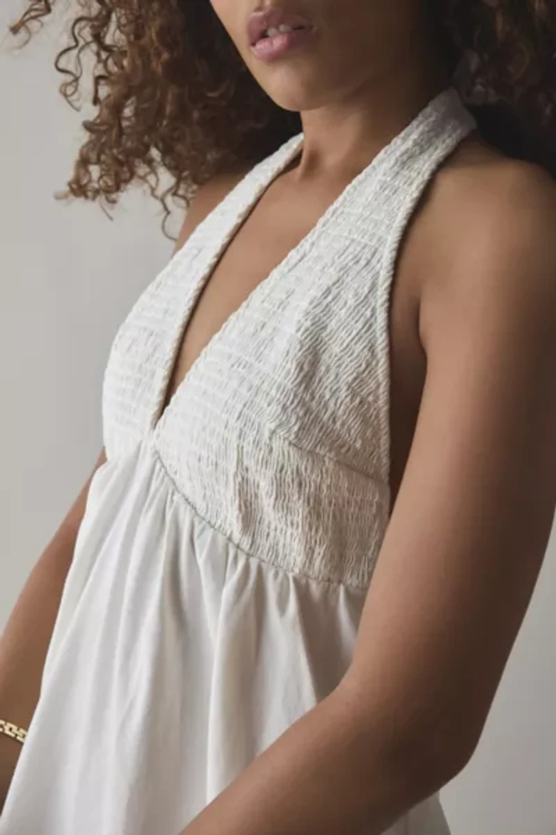 BDG Iris Smocked Plunging V-Neckline Halter Mini Dress