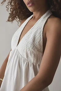 BDG Iris Smocked Plunging V-Neckline Halter Mini Dress