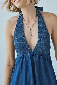 BDG Iris Smocked Plunging V-Neckline Halter Mini Dress