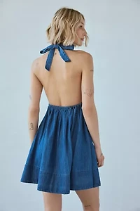 BDG Iris Smocked Plunging V-Neckline Halter Mini Dress