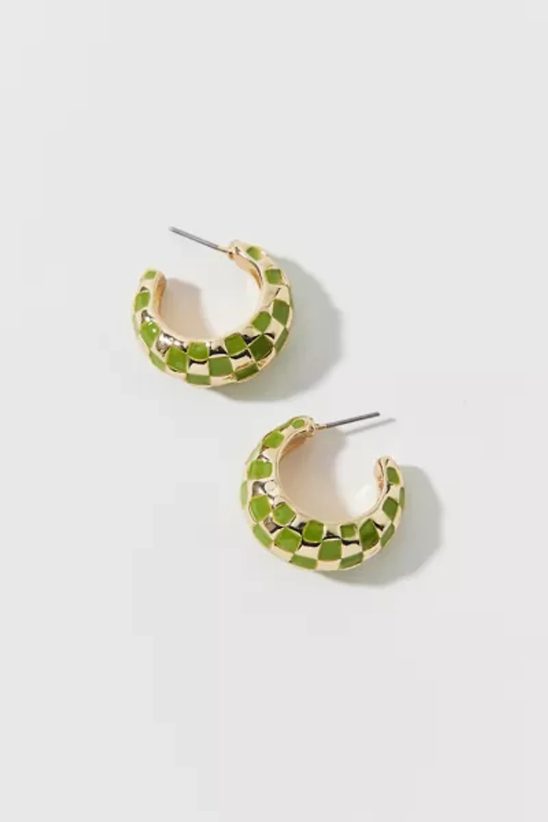 Enameled Checkerboard Chubby Hoop Earring
