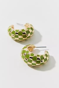 Enameled Checkerboard Chubby Hoop Earring