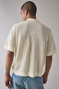 OBEY UO Exclusive Floral Open Knit Short Sleeve Polo Sweater