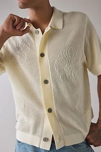 OBEY UO Exclusive Floral Open Knit Short Sleeve Polo Sweater