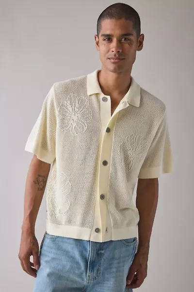 OBEY UO Exclusive Floral Open Knit Short Sleeve Polo Sweater