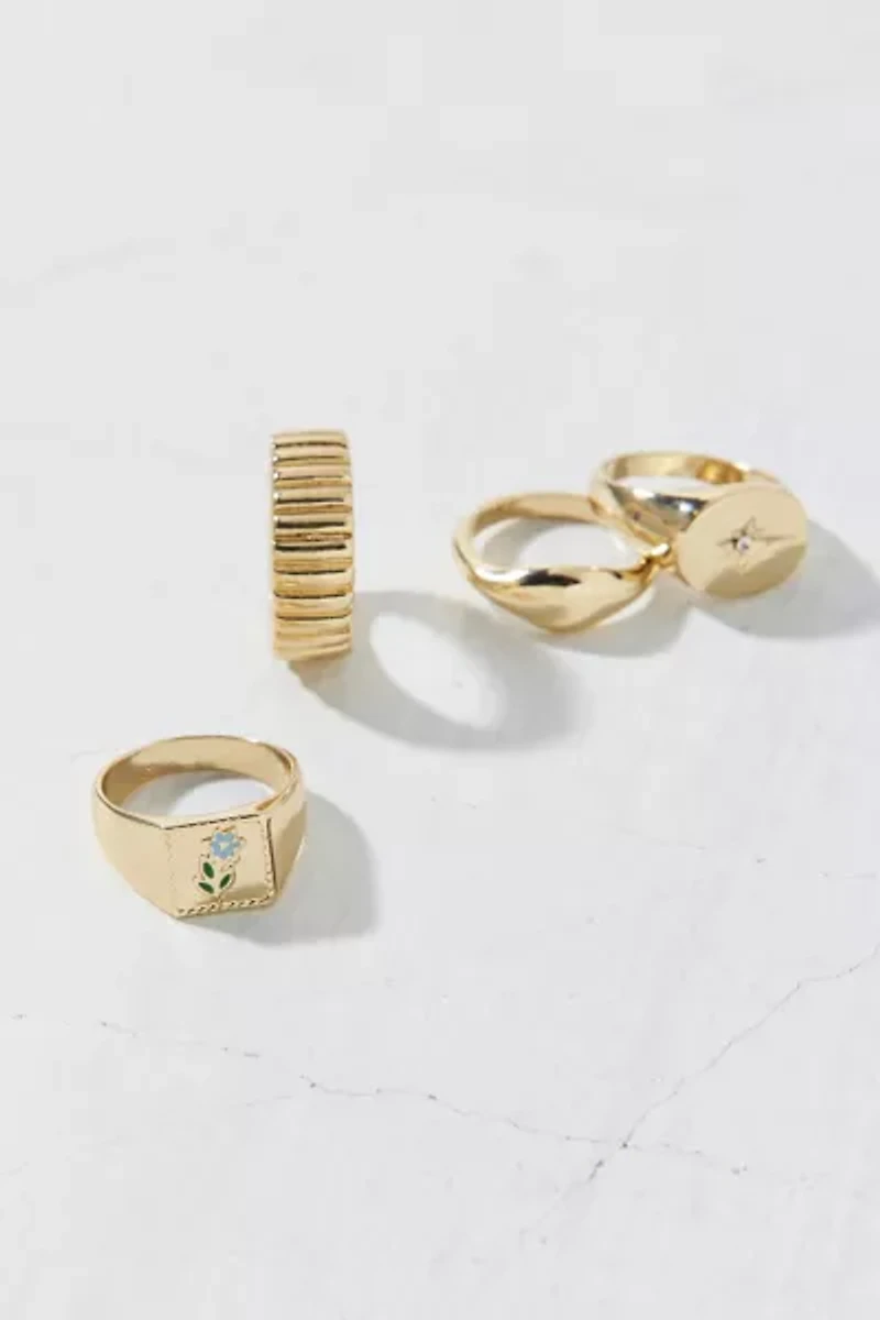Forget Me Not 4-Piece Signet Ring Set