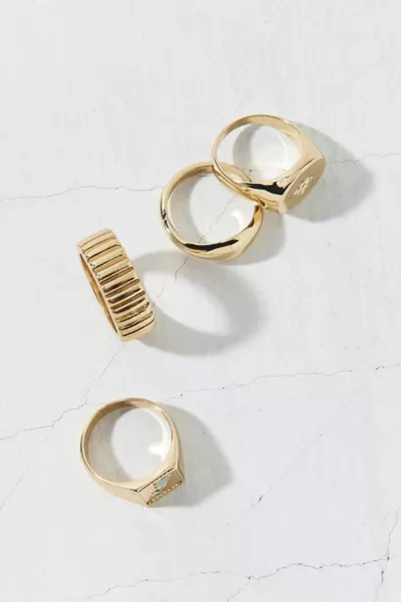 Forget Me Not 4-Piece Signet Ring Set